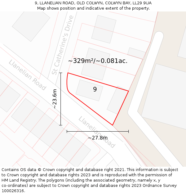 9, LLANELIAN ROAD, OLD COLWYN, COLWYN BAY, LL29 9UA: Plot and title map