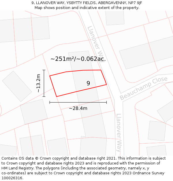 9, LLANOVER WAY, YSBYTTY FIELDS, ABERGAVENNY, NP7 9JF: Plot and title map