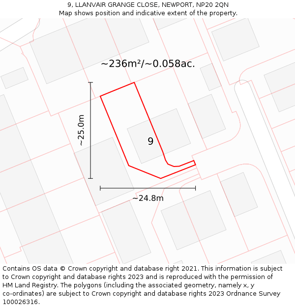 9, LLANVAIR GRANGE CLOSE, NEWPORT, NP20 2QN: Plot and title map