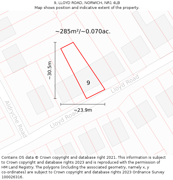 9, LLOYD ROAD, NORWICH, NR1 4LB: Plot and title map
