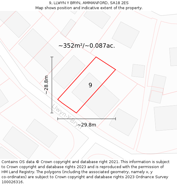9, LLWYN Y BRYN, AMMANFORD, SA18 2ES: Plot and title map