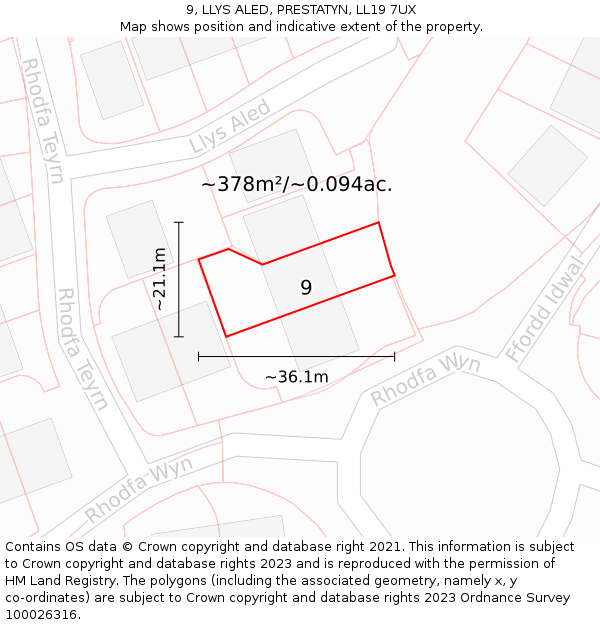 9, LLYS ALED, PRESTATYN, LL19 7UX: Plot and title map
