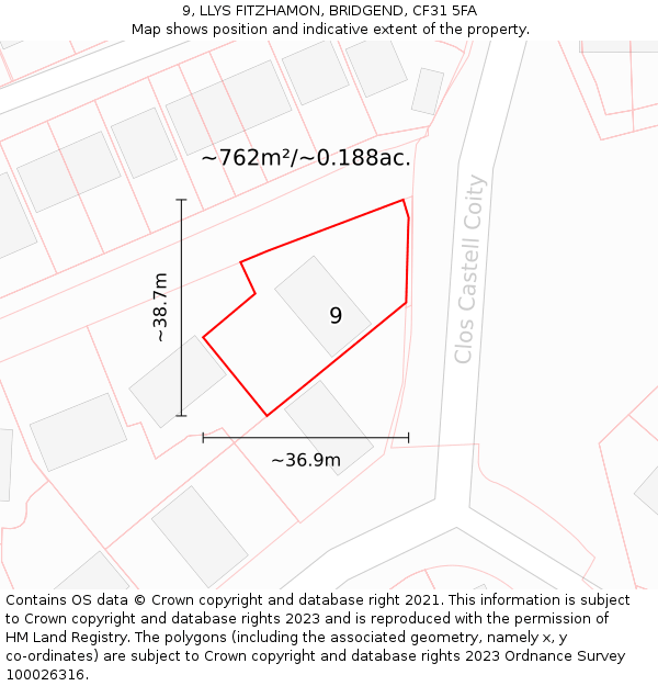 9, LLYS FITZHAMON, BRIDGEND, CF31 5FA: Plot and title map