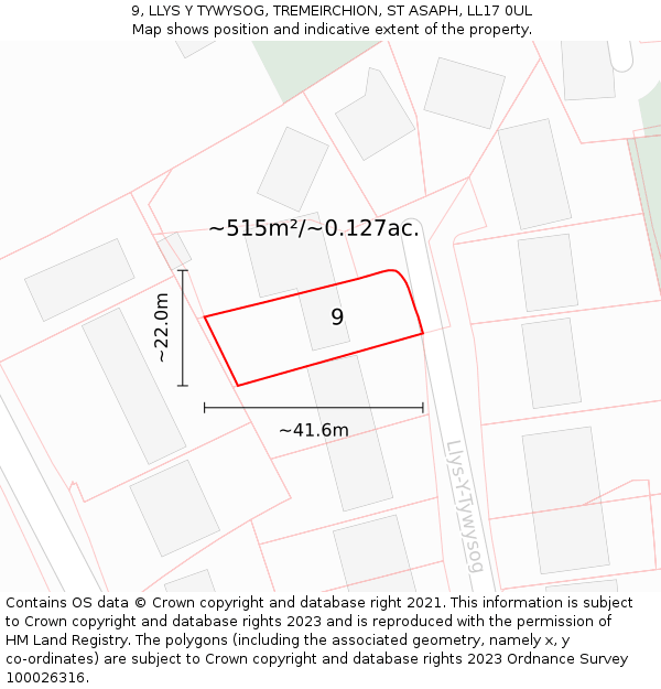 9, LLYS Y TYWYSOG, TREMEIRCHION, ST ASAPH, LL17 0UL: Plot and title map