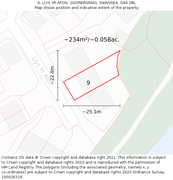 9, LLYS YR AFON, GODRERGRAIG, SWANSEA, SA9 2BL: Plot and title map