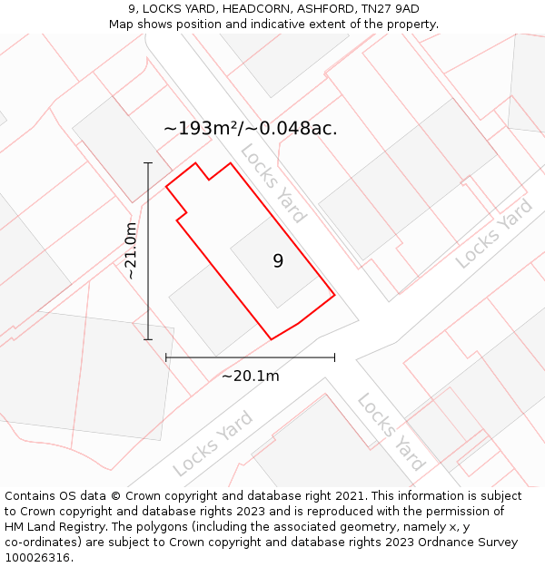 9, LOCKS YARD, HEADCORN, ASHFORD, TN27 9AD: Plot and title map