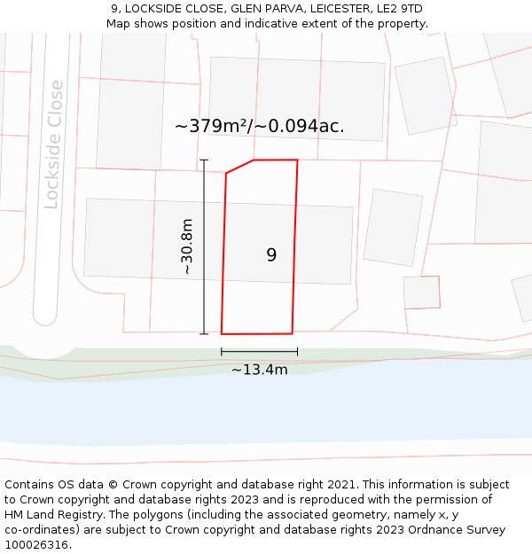 9, LOCKSIDE CLOSE, GLEN PARVA, LEICESTER, LE2 9TD: Plot and title map