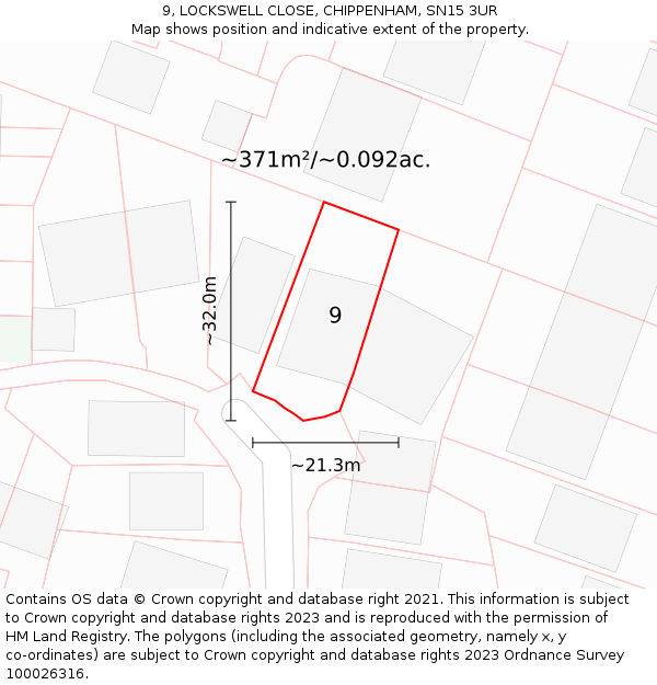 9, LOCKSWELL CLOSE, CHIPPENHAM, SN15 3UR: Plot and title map