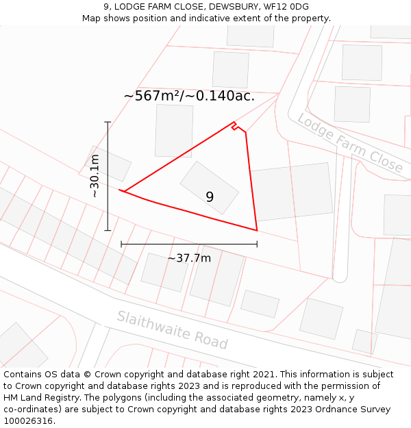 9, LODGE FARM CLOSE, DEWSBURY, WF12 0DG: Plot and title map