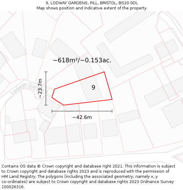 9, LODWAY GARDENS, PILL, BRISTOL, BS20 0DL: Plot and title map