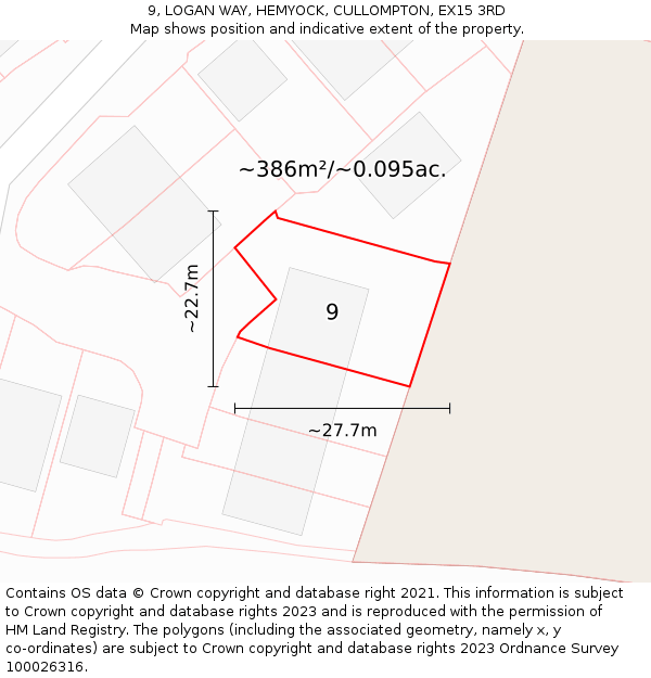 9, LOGAN WAY, HEMYOCK, CULLOMPTON, EX15 3RD: Plot and title map