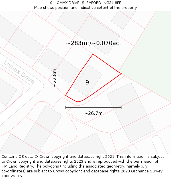 9, LOMAX DRIVE, SLEAFORD, NG34 8FE: Plot and title map