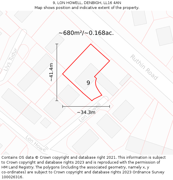 9, LON HOWELL, DENBIGH, LL16 4AN: Plot and title map