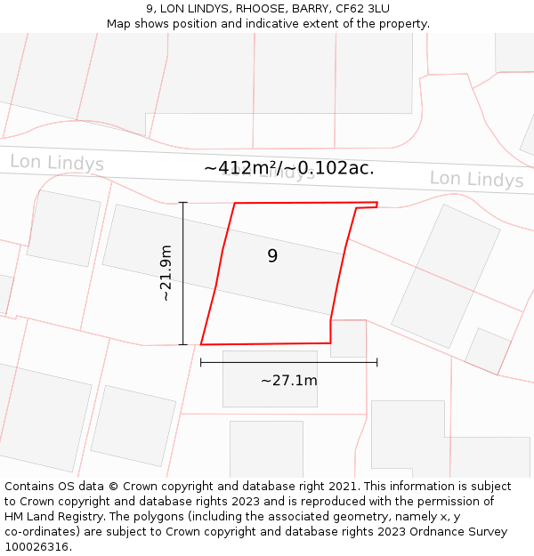 9, LON LINDYS, RHOOSE, BARRY, CF62 3LU: Plot and title map