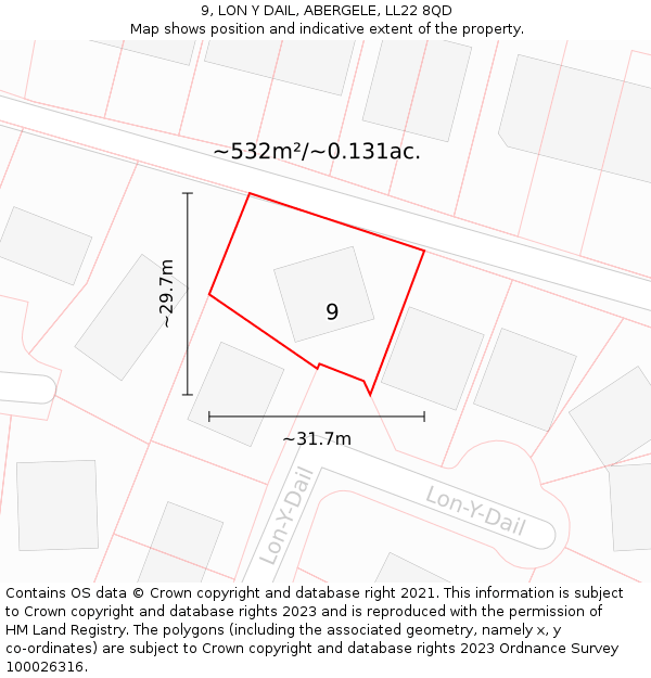 9, LON Y DAIL, ABERGELE, LL22 8QD: Plot and title map