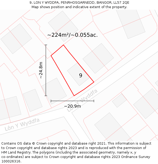 9, LON Y WYDDFA, PENRHOSGARNEDD, BANGOR, LL57 2QE: Plot and title map
