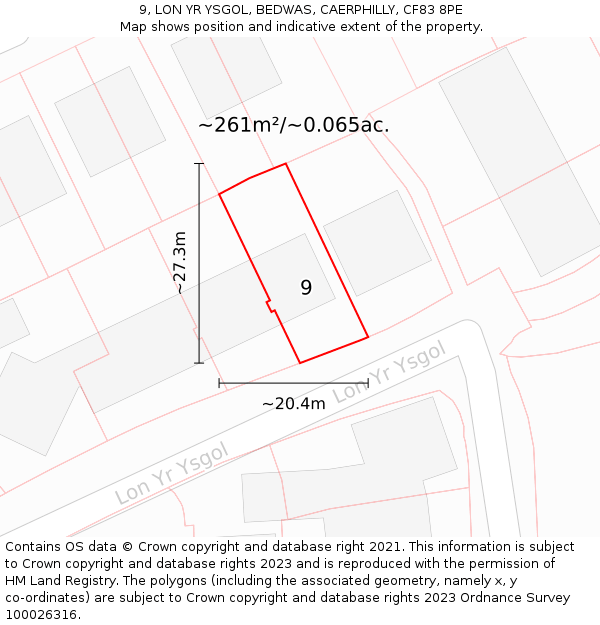 9, LON YR YSGOL, BEDWAS, CAERPHILLY, CF83 8PE: Plot and title map