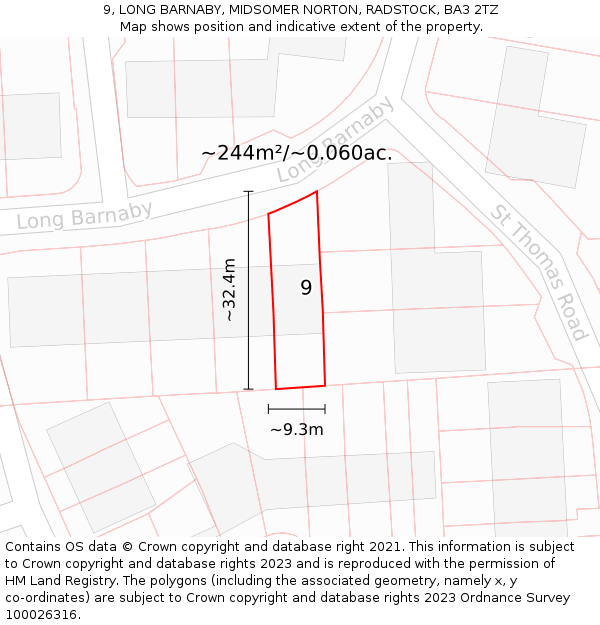 9, LONG BARNABY, MIDSOMER NORTON, RADSTOCK, BA3 2TZ: Plot and title map