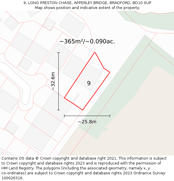 9, LONG PRESTON CHASE, APPERLEY BRIDGE, BRADFORD, BD10 0UP: Plot and title map