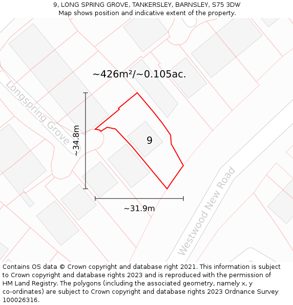 9, LONG SPRING GROVE, TANKERSLEY, BARNSLEY, S75 3DW: Plot and title map