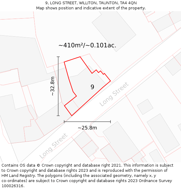 9, LONG STREET, WILLITON, TAUNTON, TA4 4QN: Plot and title map