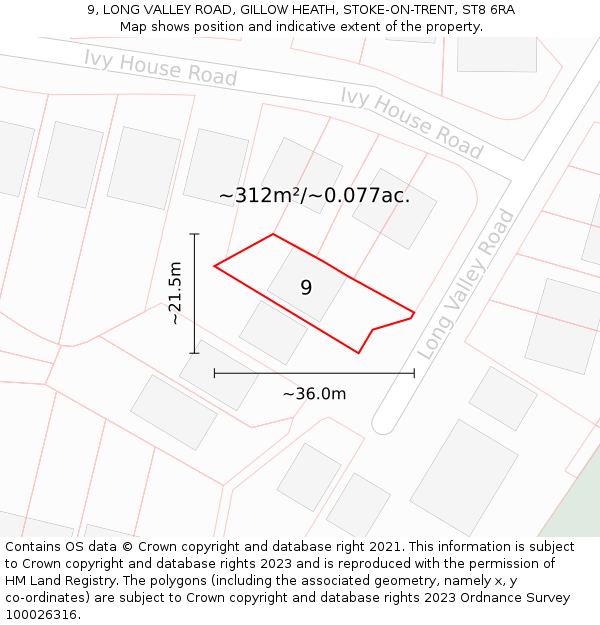 9, LONG VALLEY ROAD, GILLOW HEATH, STOKE-ON-TRENT, ST8 6RA: Plot and title map