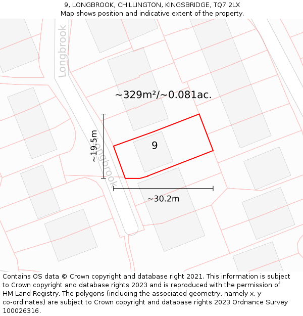 9, LONGBROOK, CHILLINGTON, KINGSBRIDGE, TQ7 2LX: Plot and title map