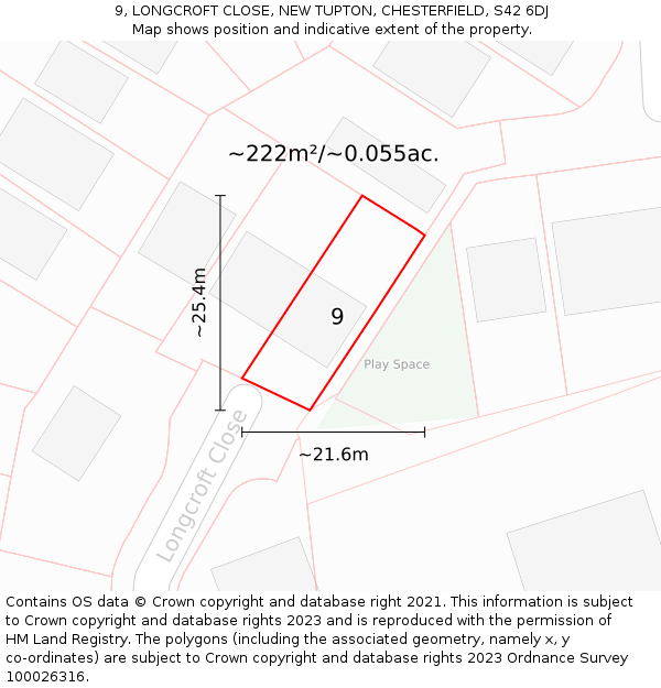 9, LONGCROFT CLOSE, NEW TUPTON, CHESTERFIELD, S42 6DJ: Plot and title map