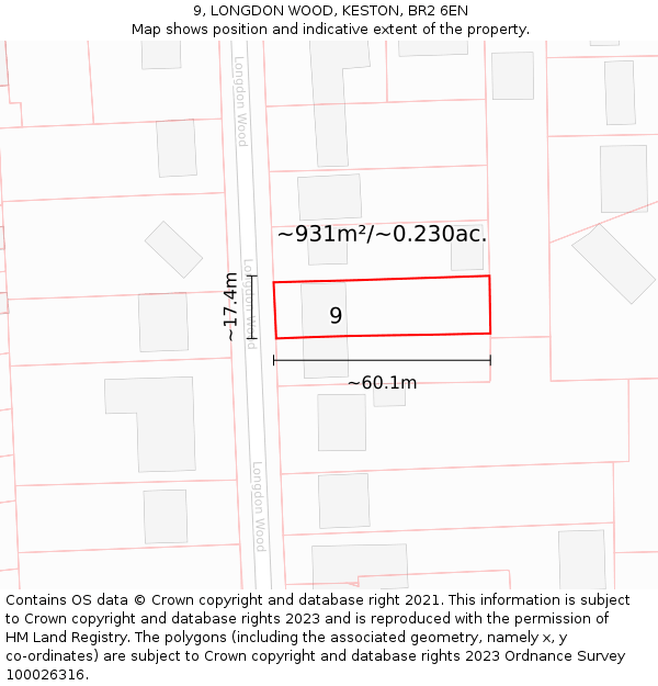 9, LONGDON WOOD, KESTON, BR2 6EN: Plot and title map