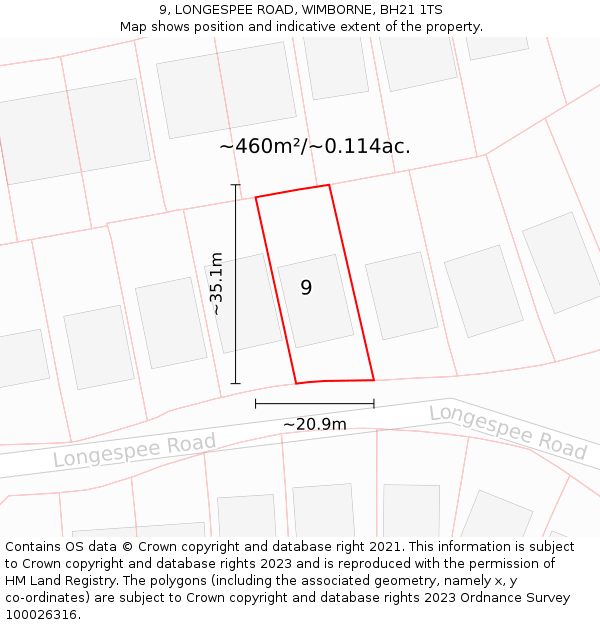 9, LONGESPEE ROAD, WIMBORNE, BH21 1TS: Plot and title map