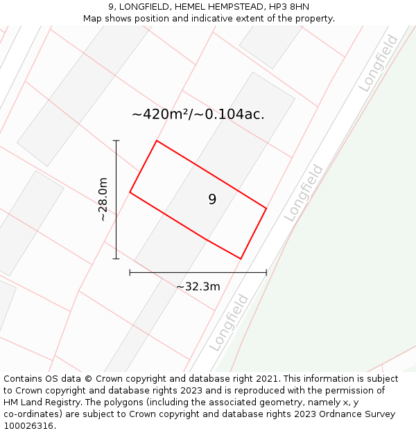 9, LONGFIELD, HEMEL HEMPSTEAD, HP3 8HN: Plot and title map
