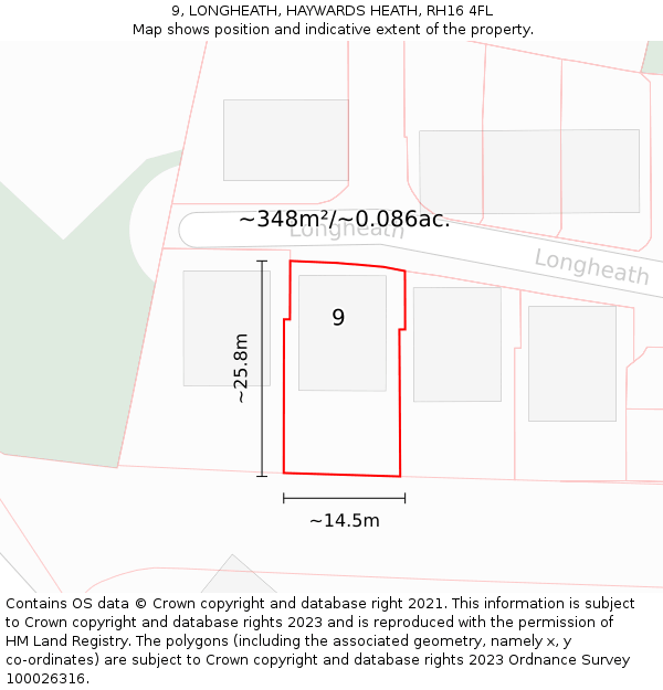 9, LONGHEATH, HAYWARDS HEATH, RH16 4FL: Plot and title map