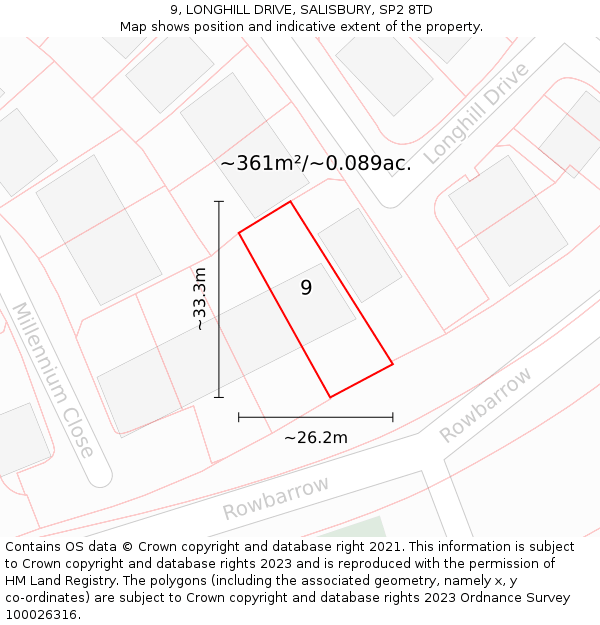 9, LONGHILL DRIVE, SALISBURY, SP2 8TD: Plot and title map