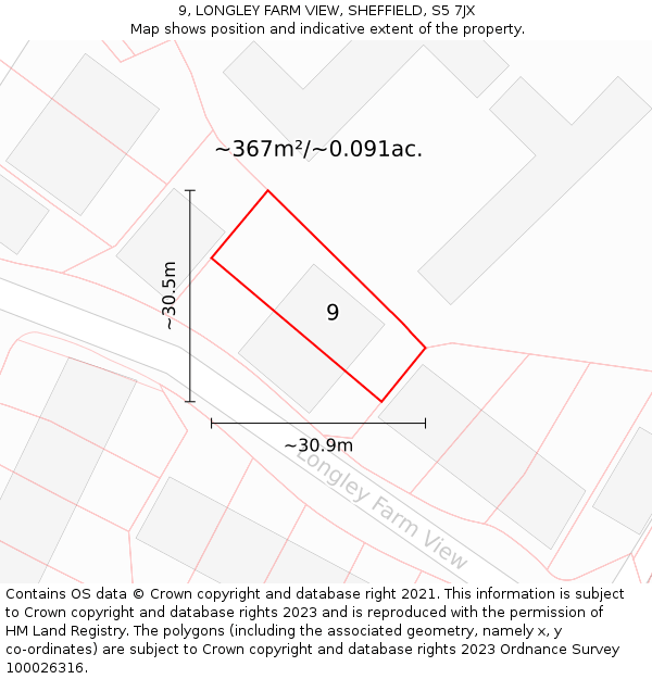 9, LONGLEY FARM VIEW, SHEFFIELD, S5 7JX: Plot and title map