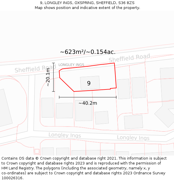 9, LONGLEY INGS, OXSPRING, SHEFFIELD, S36 8ZS: Plot and title map