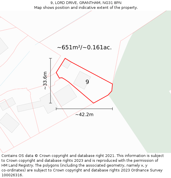 9, LORD DRIVE, GRANTHAM, NG31 8PN: Plot and title map