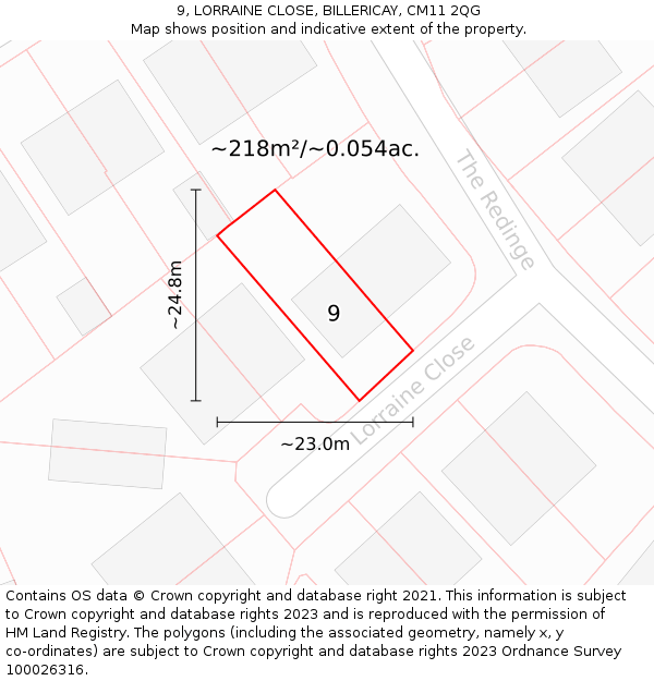9, LORRAINE CLOSE, BILLERICAY, CM11 2QG: Plot and title map