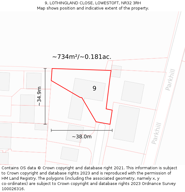 9, LOTHINGLAND CLOSE, LOWESTOFT, NR32 3RH: Plot and title map