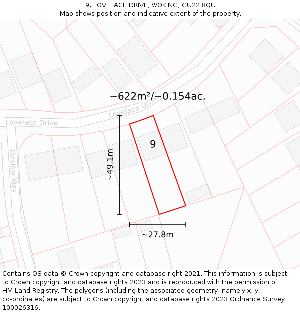 9, LOVELACE DRIVE, WOKING, GU22 8QU: Plot and title map