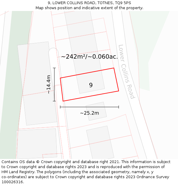 9, LOWER COLLINS ROAD, TOTNES, TQ9 5PS: Plot and title map