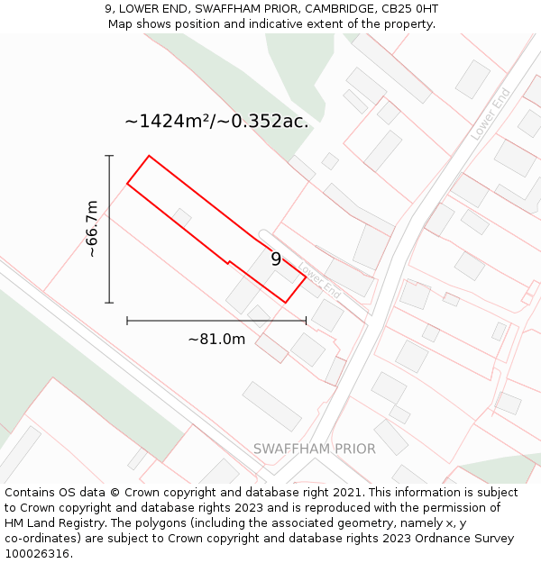 9, LOWER END, SWAFFHAM PRIOR, CAMBRIDGE, CB25 0HT: Plot and title map