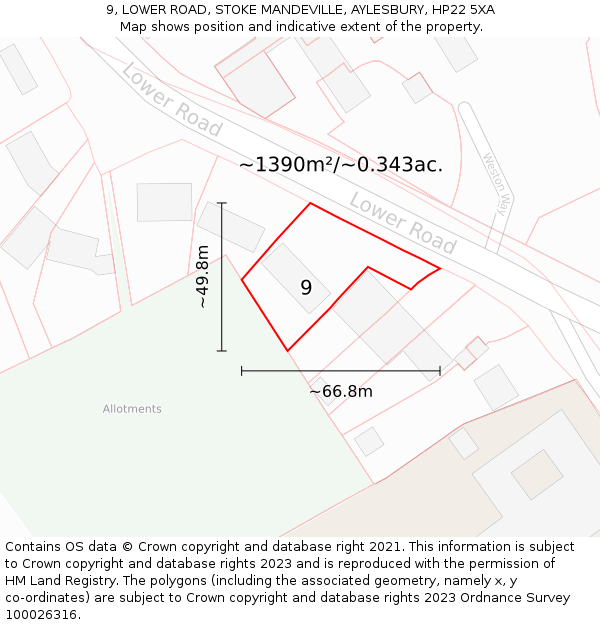 9, LOWER ROAD, STOKE MANDEVILLE, AYLESBURY, HP22 5XA: Plot and title map