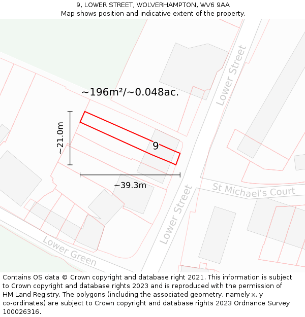 9, LOWER STREET, WOLVERHAMPTON, WV6 9AA: Plot and title map