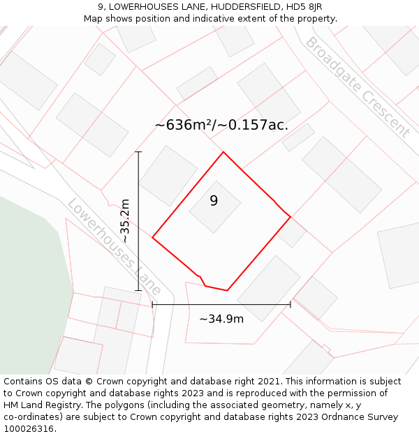9, LOWERHOUSES LANE, HUDDERSFIELD, HD5 8JR: Plot and title map