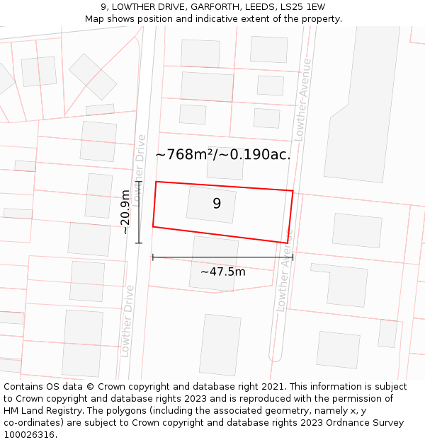 9, LOWTHER DRIVE, GARFORTH, LEEDS, LS25 1EW: Plot and title map