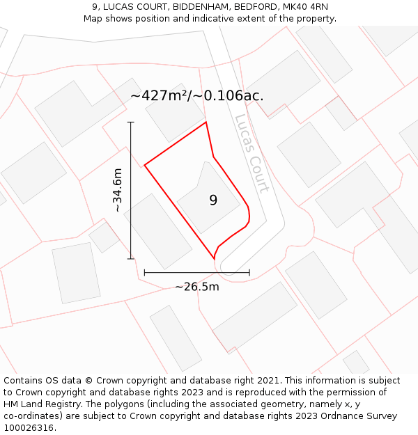 9, LUCAS COURT, BIDDENHAM, BEDFORD, MK40 4RN: Plot and title map