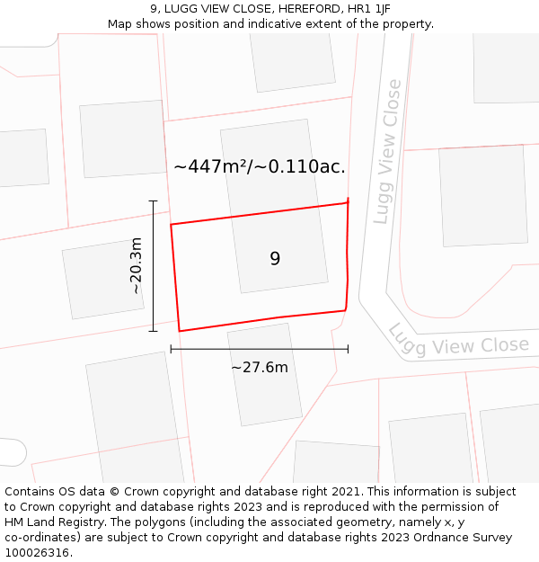 9, LUGG VIEW CLOSE, HEREFORD, HR1 1JF: Plot and title map