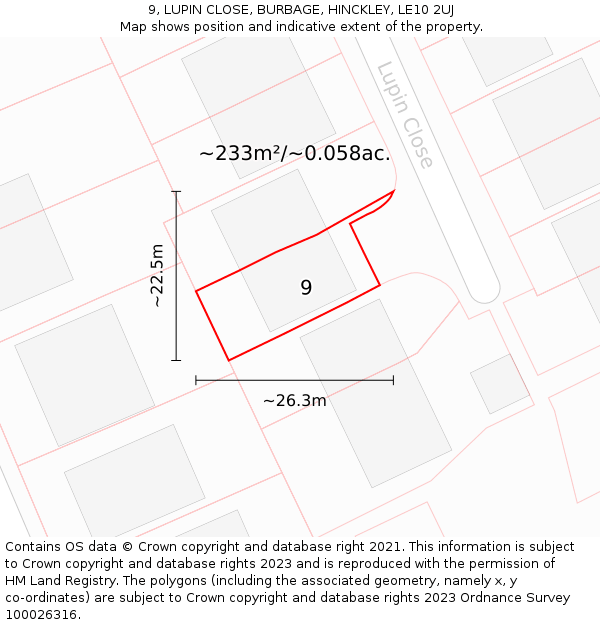 9, LUPIN CLOSE, BURBAGE, HINCKLEY, LE10 2UJ: Plot and title map
