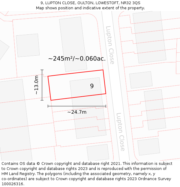 9, LUPTON CLOSE, OULTON, LOWESTOFT, NR32 3QS: Plot and title map