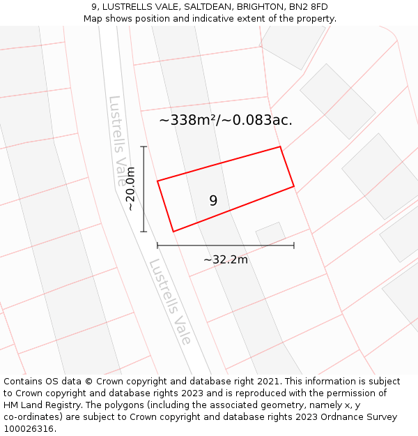9, LUSTRELLS VALE, SALTDEAN, BRIGHTON, BN2 8FD: Plot and title map